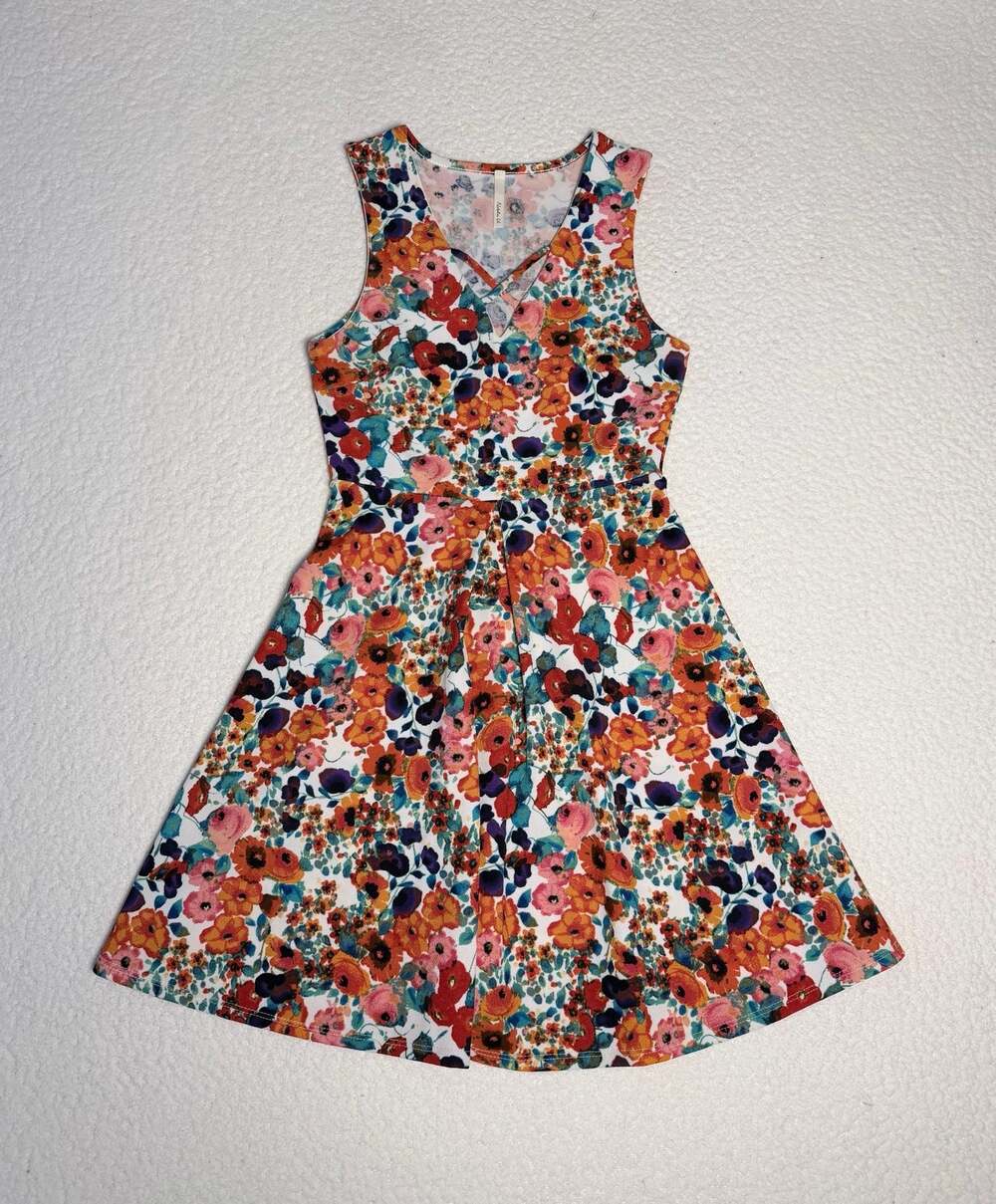 Noble U Floral Sleeveless Criss-Cross V-Neck Skater Dress Size S